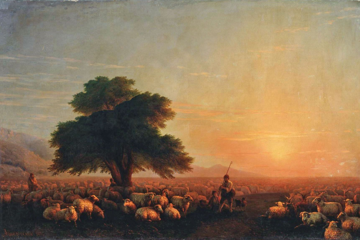 Ivan Aivazovsky. Shepherds with their flock at sunset