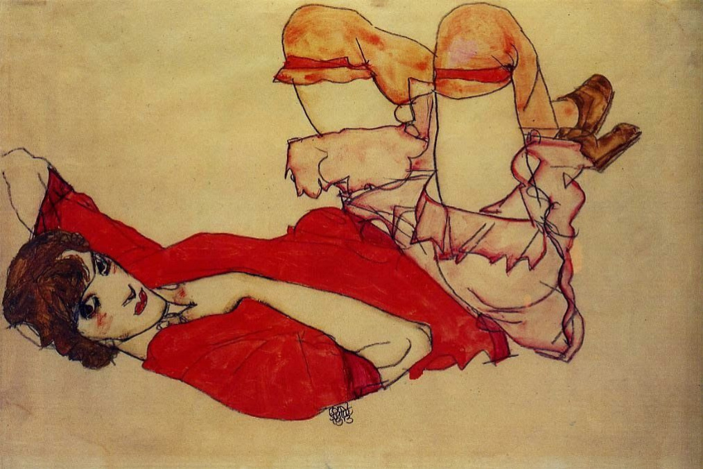 Egon Schiele. Wally in red blouse