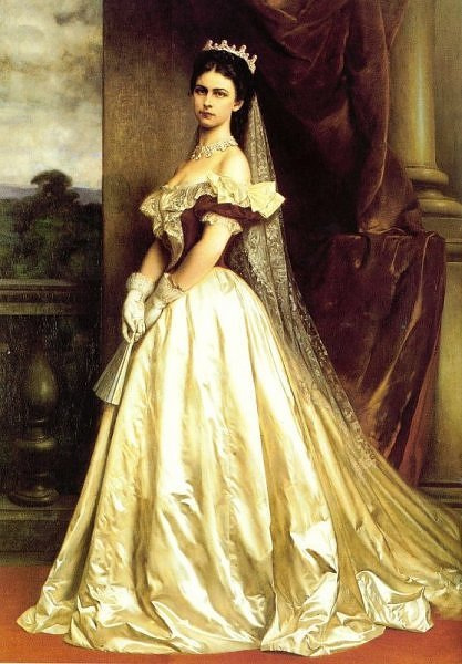 Empress Elisabeth of Austria in her dress designed by Charles Frederick Worth for her coronation as 