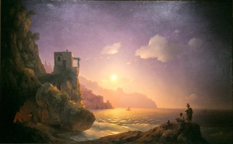 Ivan Aivazovsky. Moonlight in Amalfi with a group of bandits, among them Salvator Rosa to paint from