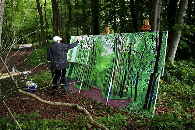 Tall trees near Warter, 2007, 1220×460 cm by David Hockney