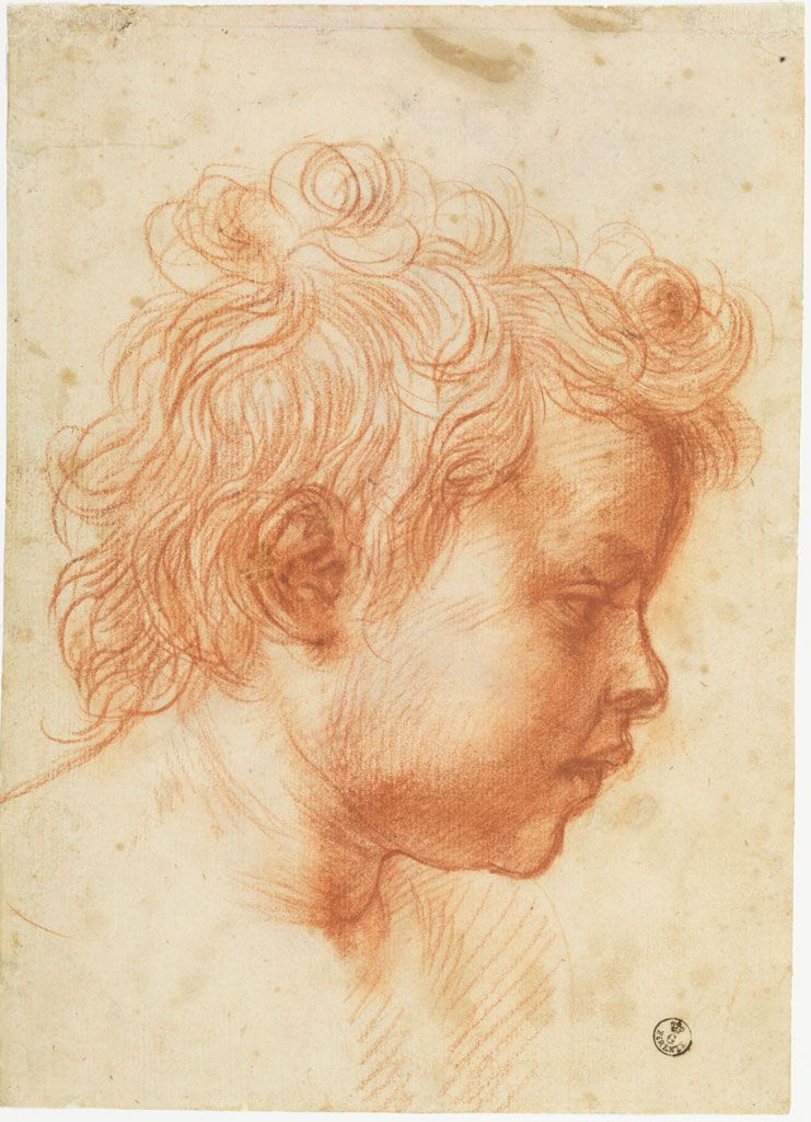 Andrea del Sarto. The baby's head is in profile to the right