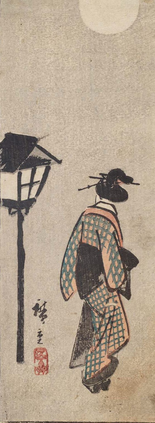 Utagawa Hiroshige. The girl at the lantern on a moonlit night