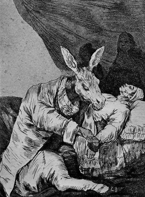 Francisco Goya. "What illness will he die?" (Series "Caprichos", page 40)