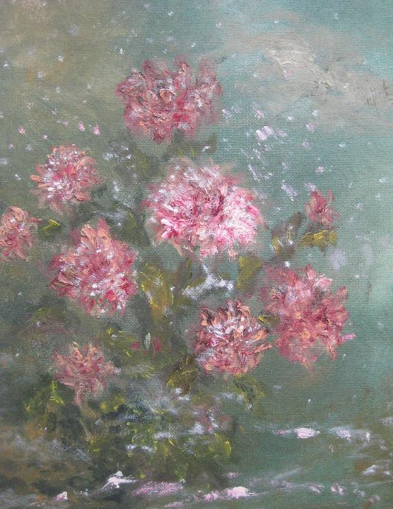 Rita Arkadievna Beckman. Unexpected snow falls veil on chrysanthemum