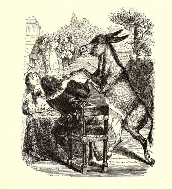 Jean Ignace Isidore Gérard Grandville. Donkey and the Dog. Illustrations to the fables of Jean de Lafontaine