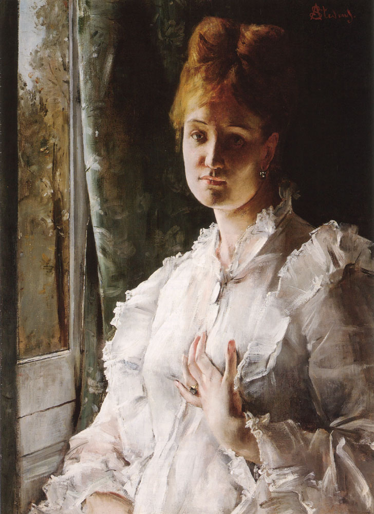 Alfred Emil-Leopold Stevens. Portrait of woman in white