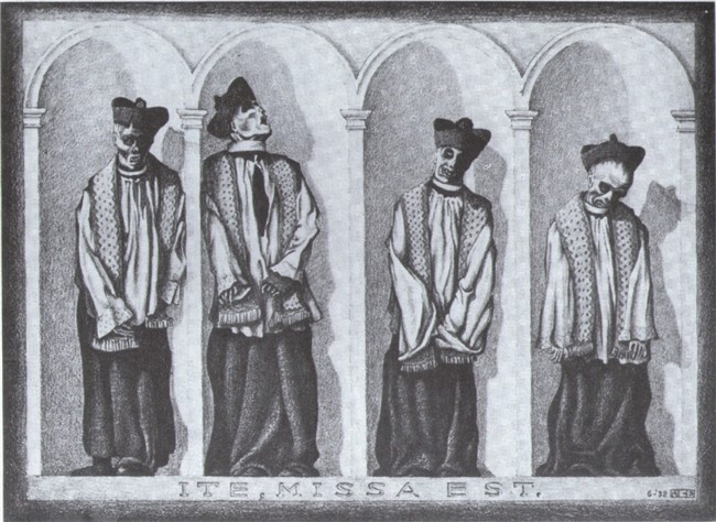Maurits Cornelis Escher. Mummified Priests in Gangi, Sicily