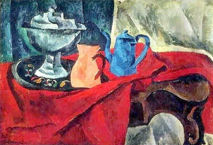 Petr Petrovich Konchalovsky. Vessels on the red tablecloth