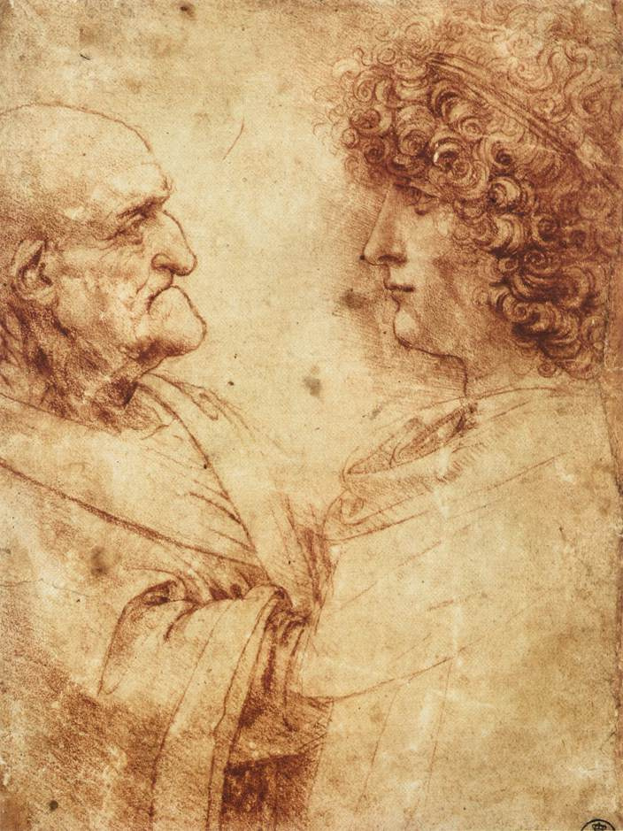 Leonardo da Vinci. The heads of old and young men