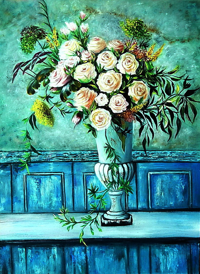 Irina Shulzhenko. Bouquet of roses in an old vase