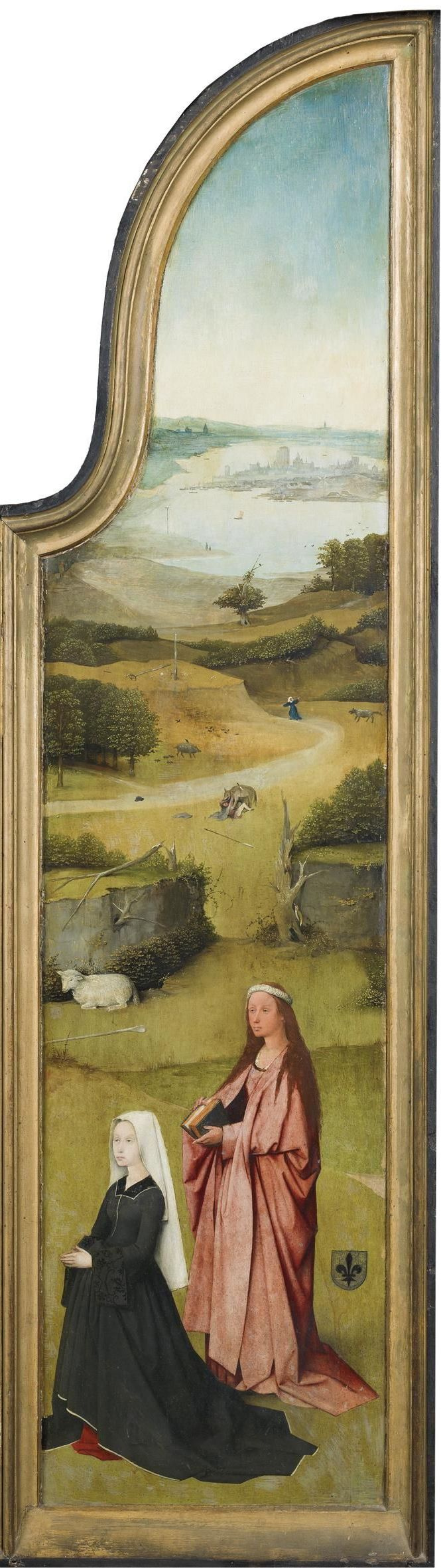 Hieronymus Bosch. Saint Agnes with the donor. Triptych the adoration of the Magi. Right wing