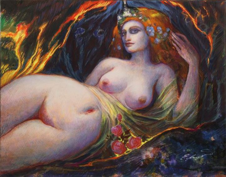 Ernst Fuchs. Reclining Nude