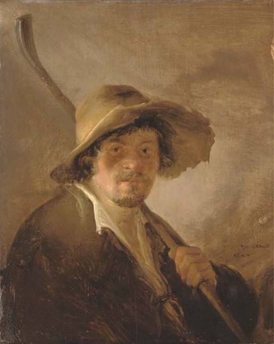 Isaac Jans van Ostade. Portrait of shepherd in a straw hat and cane