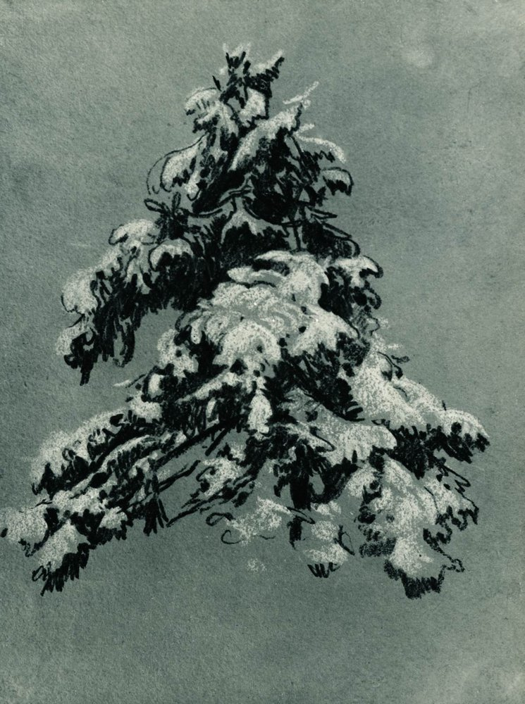 Ivan Shishkin. Pine tree under snow. Study for the painting "In the Northern wilderness..."