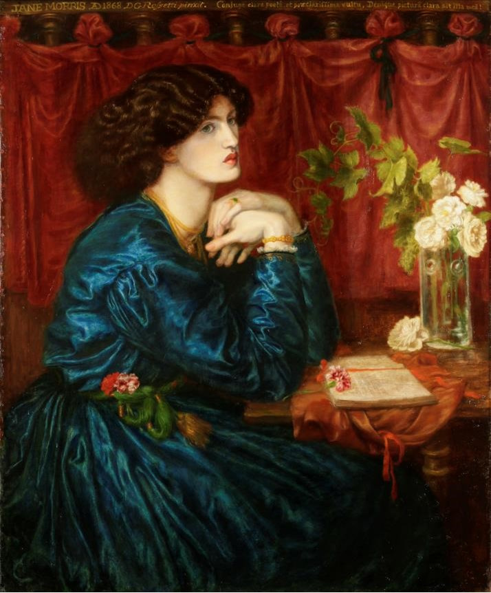 Blue silk dress. Portrait of Jane Morris, Mrs. William Morris