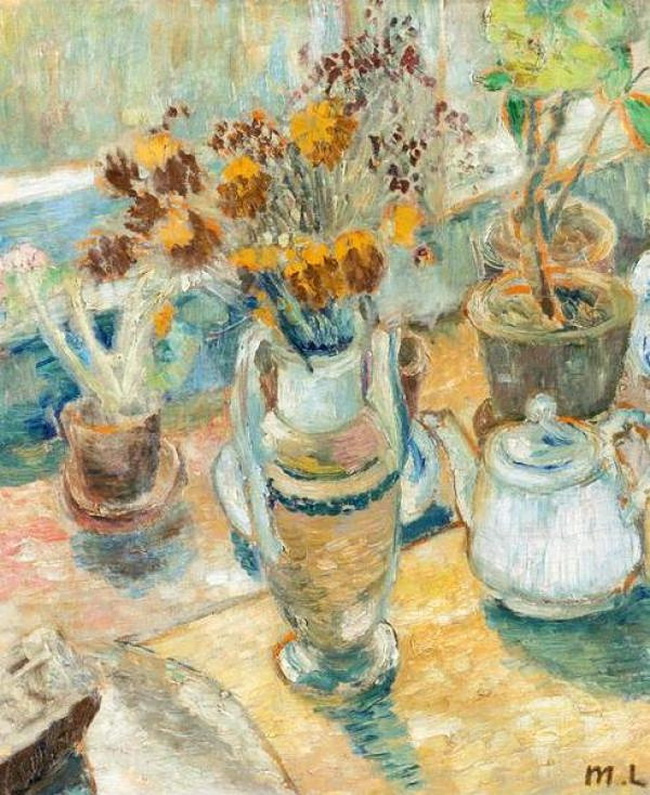 Mikhail Larionov. Still life with flowers and dishes