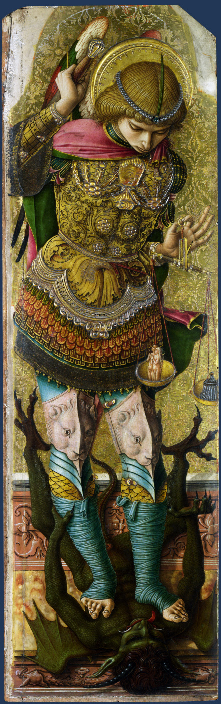 Carlo Crivelli. The Archangel Michael. Altarpiece of St. Peter Martyr, left wing, outer side