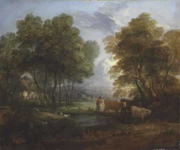 Thomas Gainsborough. Wooded landscape with shepherd and flock by a pond