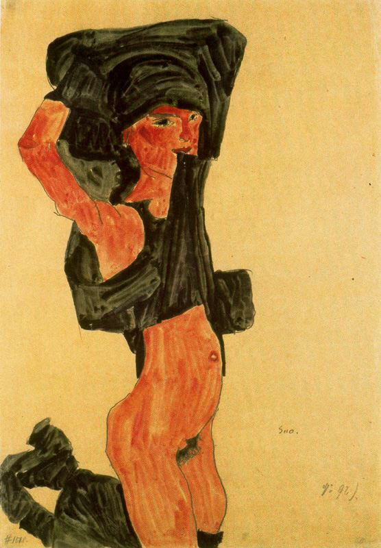 Egon Schiele. The girl standing on her knees