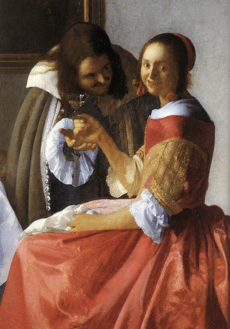 Jan Vermeer. Girl with a glass of wine. Fragment