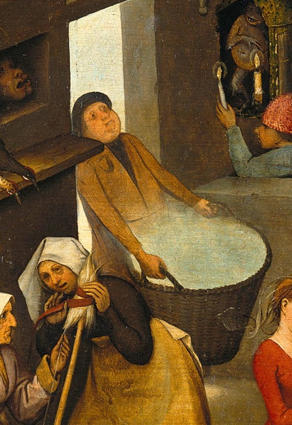 Pieter Bruegel The Elder. Flemish proverbs. Fragment: Carrying air (steam, light) in baskets - wasting time