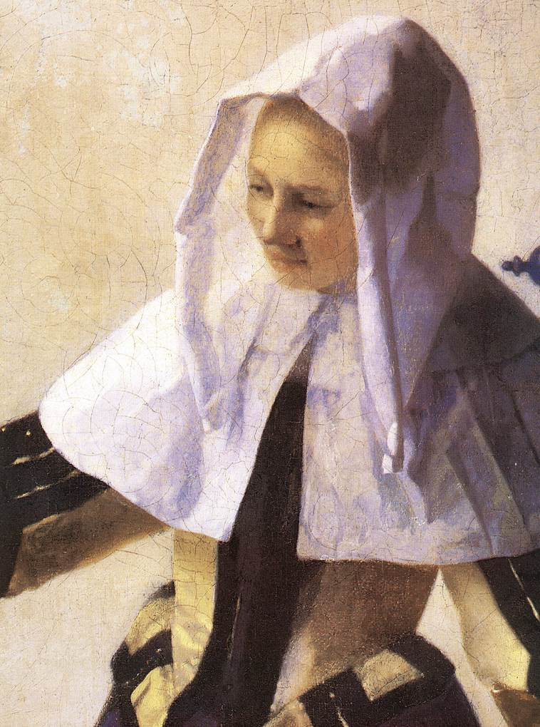 Jan Vermeer. A young woman with a water pitcher. Fragment