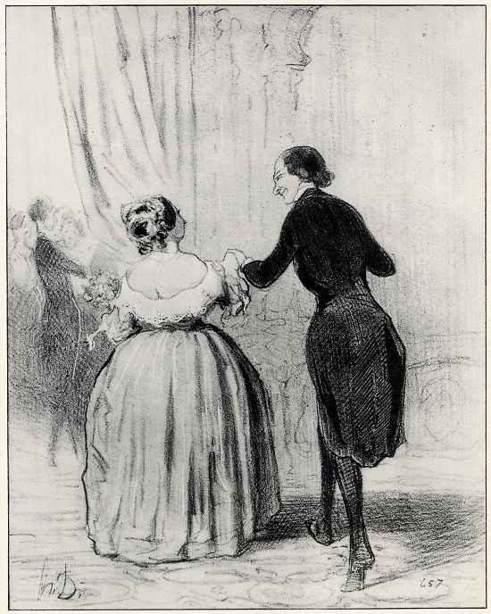 Honore Daumier. At a charity celebration: "Madam, we danced to the poor, let us drink champagne for a good cause!"