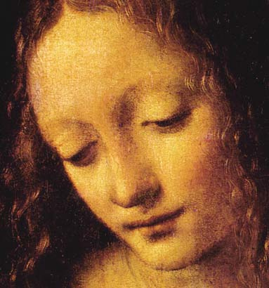 Leonardo da Vinci. Virgin of the rocks (detail)