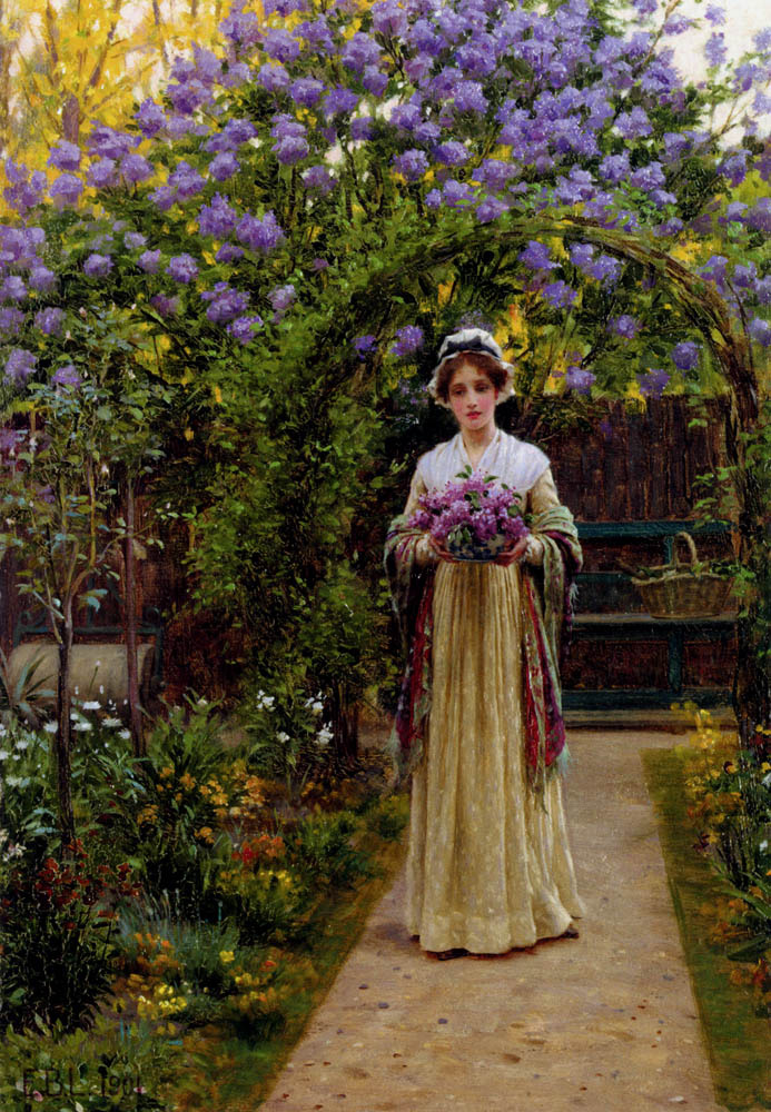 Edmund Blair Layton. Girl in long dress in the garden