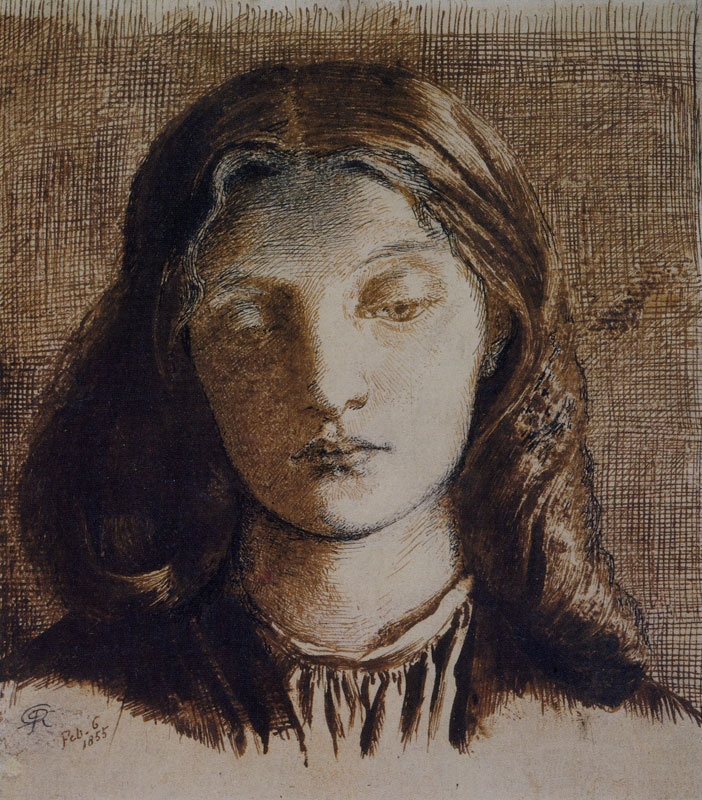 Dante Gabriel Rossetti. Ritratto di Elizabeth Siddal con abbassato lo sguardo