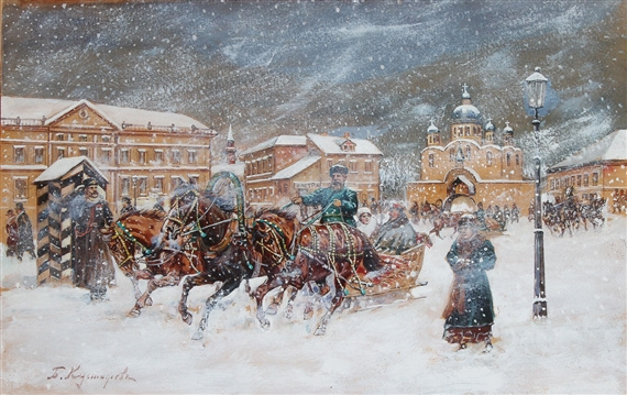 Boris Mikhailovich Kustodiev. The episode with the sled