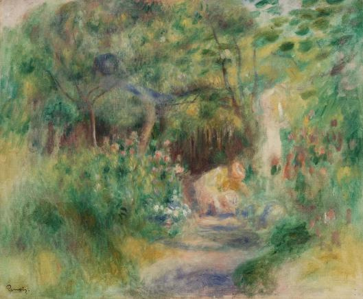 Pierre Auguste Renoir. 景观与一个女人在花园里