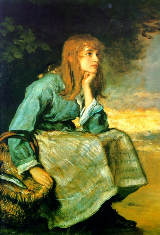 John Everett Millais. Fresh wind. Portrait of young girl with basket