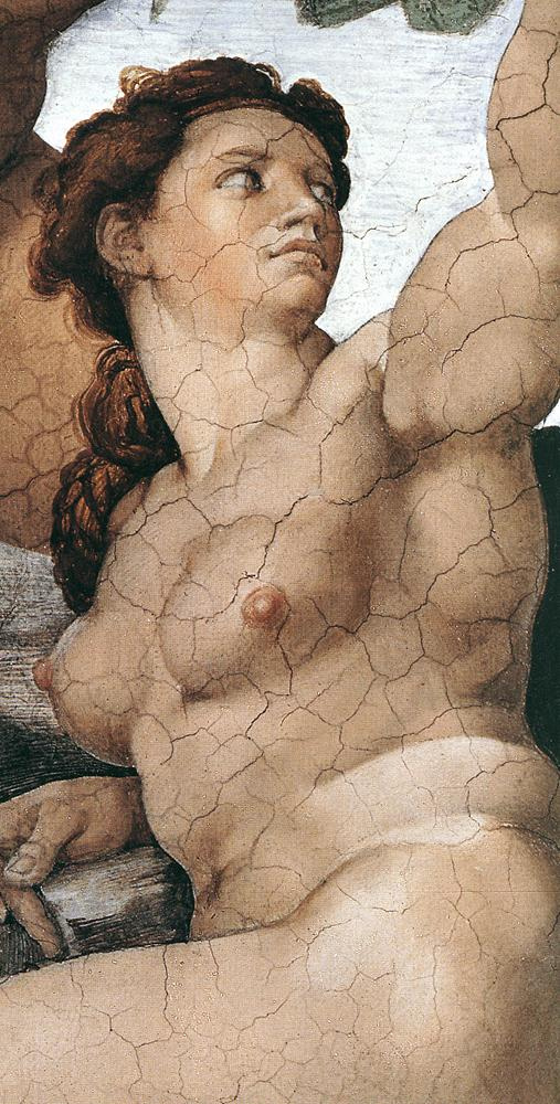 Michelangelo Buonarroti. The fall and expulsion from garden of Eden. Eve. (Fragment)