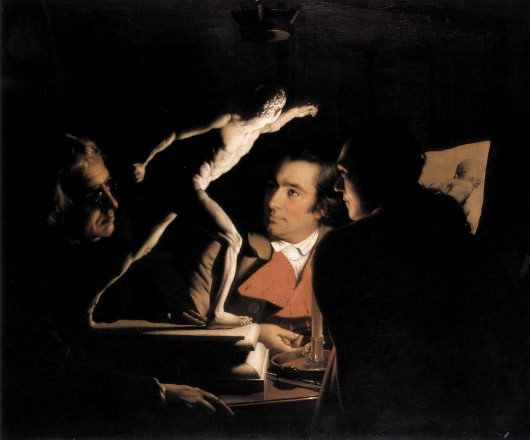 Joseph Wright. Three people examining a gladiator by candlelight, 1765