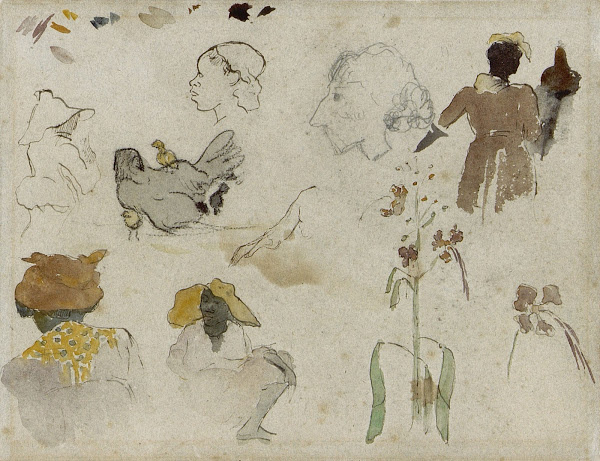 Paul Gauguin. Esquisse de plusieurs figures, fleurs et animaux (verso)