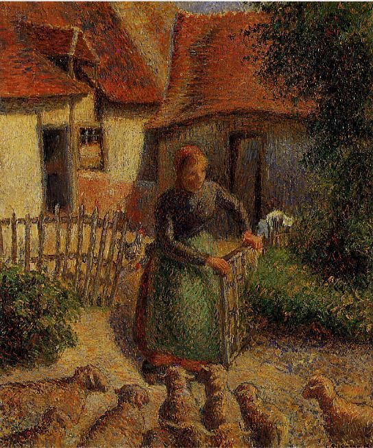 Camille Pissarro. Cowgirl gathering sheep