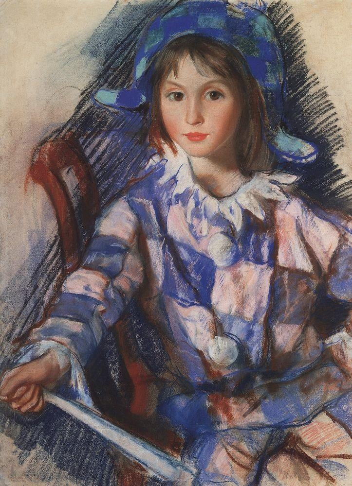 Zinaida Serebryakova. Tata portrait in the costume of harlequin