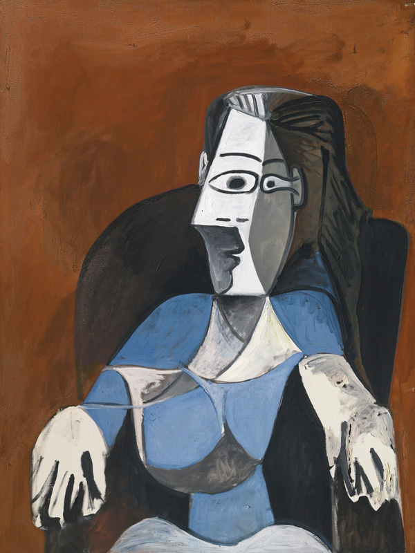 Pablo Picasso. Woman sitting in black chair