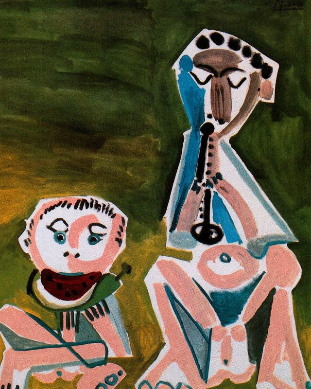 Pablo Picasso. Flautist and a man with a watermelon