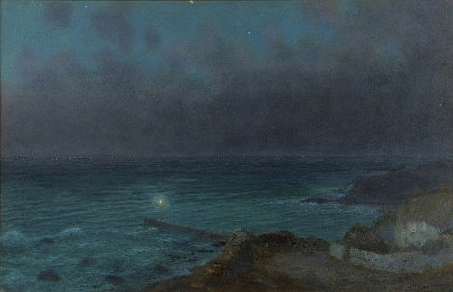 Arthur Hughes. Coast in the moonlight
