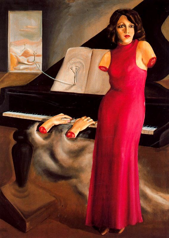 The woman in the red dress by Oscar Dominguez: History, Analysis & Facts |  Arthive