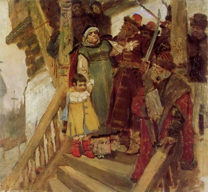 Viktor Vasnetsov. Arrest Marfy Posadnitsa with his grandson Vasily Fedorovich in Novgorod in 1478. Sketch