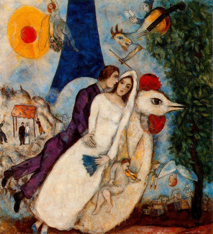 Marc Chagall. The betrothed and Eiffel tower