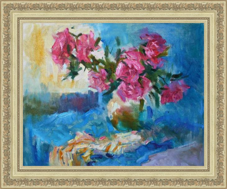 Peonies on a blue background