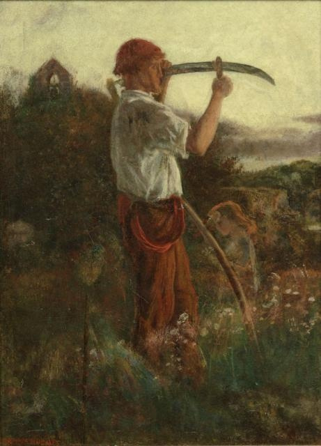 Arthur Hughes. Peasant with scythe. Sketch