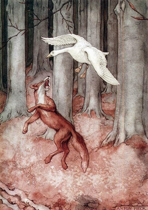 Anton Pieck. Journey of Nils with wild geese. Fox and Martin