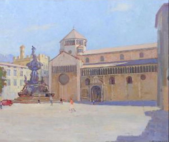 (1877-1965) Luigi Bonazza Italy. Piazza a Trento