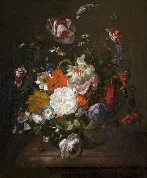 Rachelle Ruysch. 在一个玻璃花瓶的花